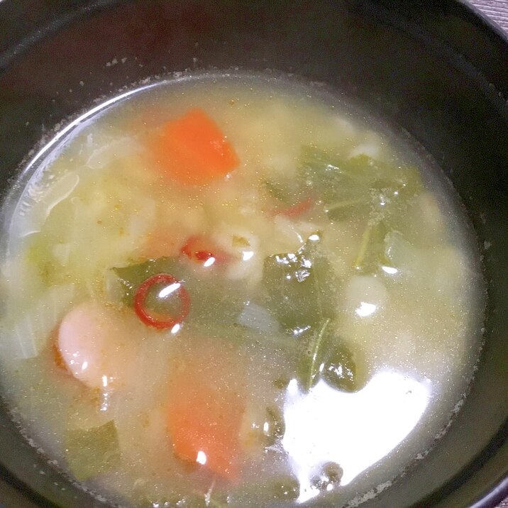 冬菜ともち麦のピリ辛スープ